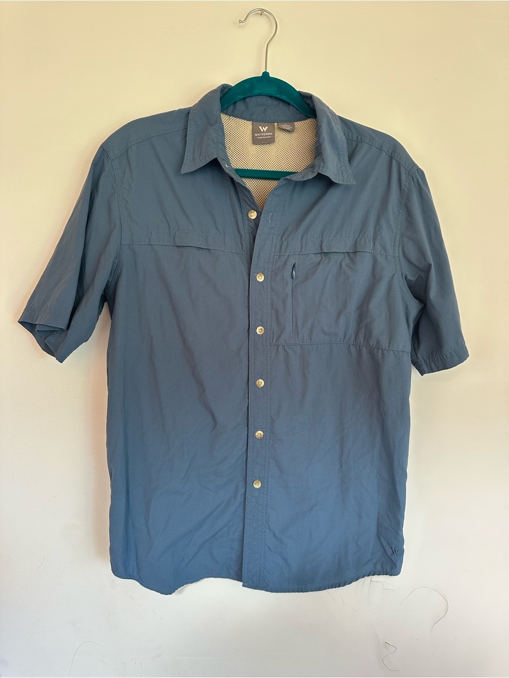 White Sierra Short-Sleeve Button-Down Shirt in Slate Blue